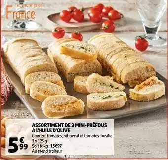 Auchan Assortiment De 3-Mini -Prefous A L'huille D'olive 3 x 125g aanbieding