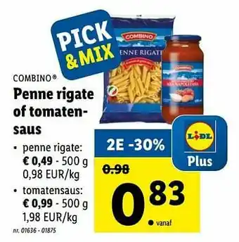 Lidl Penne rigate of tomatensaus aanbieding