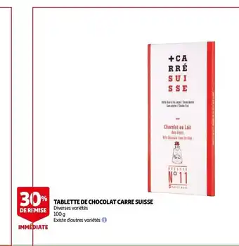 Auchan Tablette De Chocolat Carre Suisse 100g aanbieding