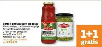 Albert Heijn Bertolli pastasauzen en pesto 690gram aanbieding