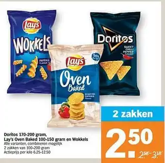 Albert Heijn Doritos lay`s oven baked en wokkels 200gram aanbieding