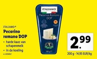Lidl Pecorino romano dop 200g aanbieding