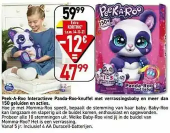 Vavantas Peek-a-roo interactieve panda-roo-knuffel aanbieding