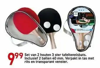 Set van 2 houten 3 ster tafeltennisbats
