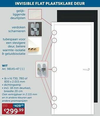 Zelfbouwmarkt Invisible flat plaatsklare deur wit aanbieding
