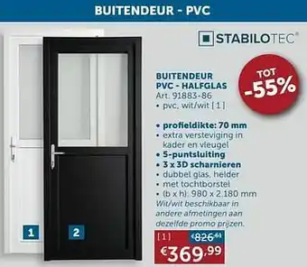Buitendeur pvc - halfglas wit-wit