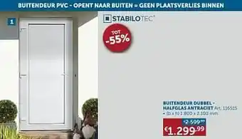 Zelfbouwmarkt Buitendeur pvc dubbel - halfglas antracie aanbieding