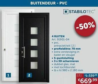 Zelfbouwmarkt Buitendeur - pvc 4 ruiten antraciet-wit aanbieding