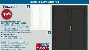Dubbele buitendeur antraciet vlak paneel