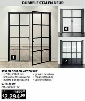 Zelfbouwmarkt Dubbele stalen deuren mat zwart trixi 8w aanbieding