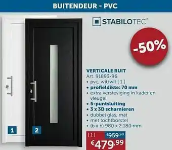 Zelfbouwmarkt Buitendeur - pvc verticale ruit antraciet-wit aanbieding