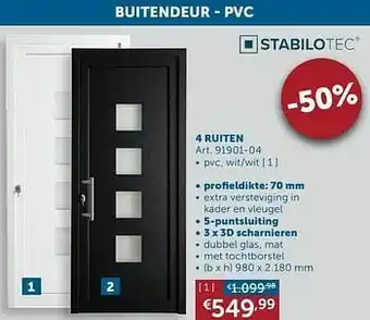 Zelfbouwmarkt Buitendeur - pvc 4 ruiten antraciet-wit aanbieding