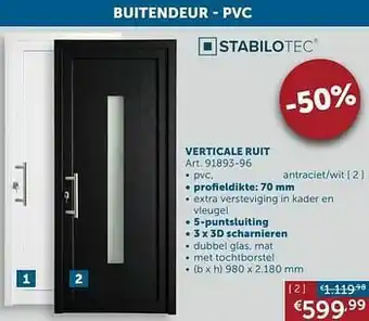 Zelfbouwmarkt Buitendeur - pvc vertikale ruit aanbieding