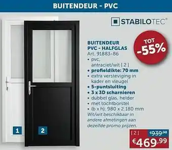 Zelfbouwmarkt Buitendeur pvc - halfglas antraciet-wit aanbieding