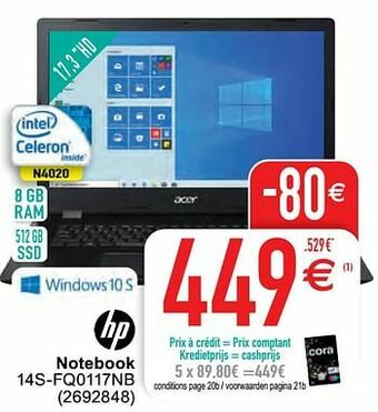 Cora Hp notebook 14s-fq0117nb aanbieding