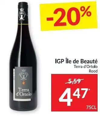 Intermarché Igp île de beauté terra d`ortolo rood 75cl aanbieding