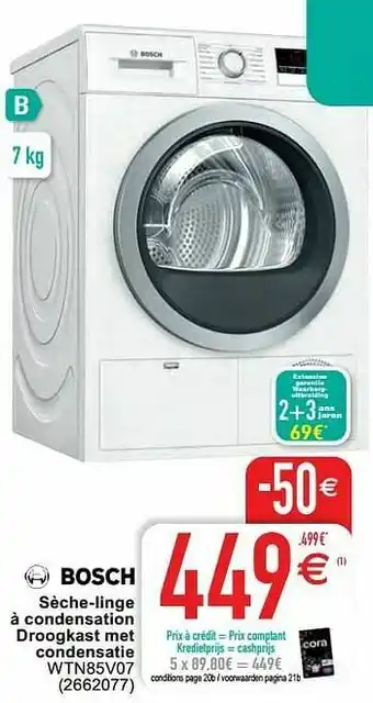Cora Bosch sèche-linge à condensation droogkast met condensatie wtn85v07 aanbieding