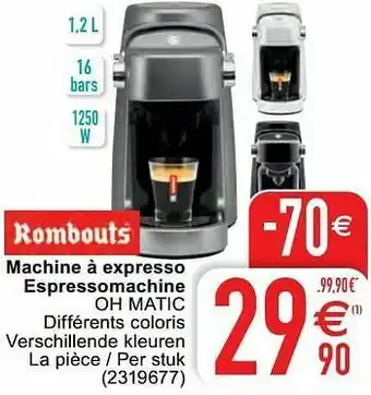 Cora Rombouts machine à expresso espressomachine oh matic aanbieding