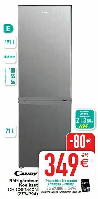 Cora Candy réfrigérateur koelkast chics5184xn aanbieding