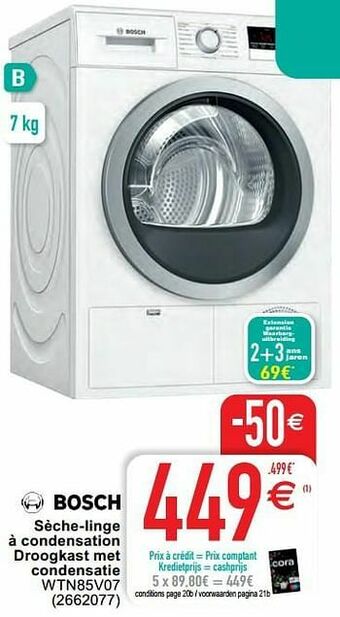 Cora Bosch sèche-linge à condensation droogkast met condensatie wtn85v07 aanbieding