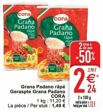 Cora Grana padano râpé geraspte grana padano cora aanbieding