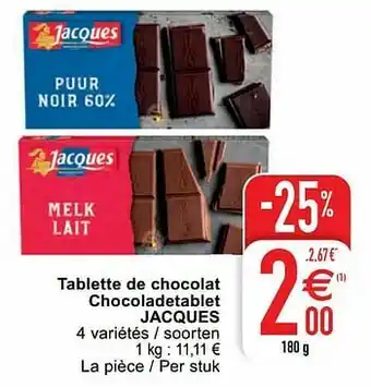Tablette de chocolat chocoladetablet jacques