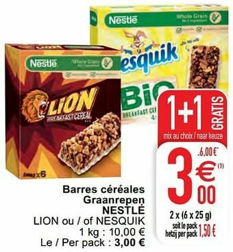 Cora Barres céréales graanrepen nestlé lion ou - of nesquik aanbieding