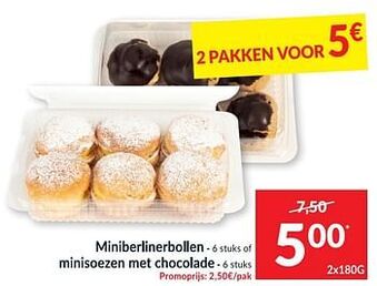 Intermarché Miniberlinerbollen of minisoezen met chocolade aanbieding