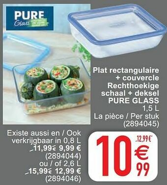 Cora Plat rectangulaire + couvercle rechthoekige schaal + deksel pure glass aanbieding