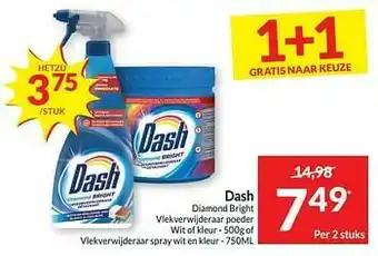 Intermarché Dash diamond bright vlekverwijderaar poeder wit of kleur of vlekverwijderaar spray wit en kleur aanbieding