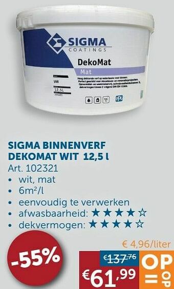 Zelfbouwmarkt Sigma binnenverf dekomat wit aanbieding