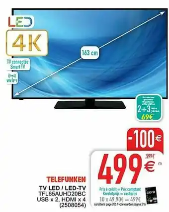Cora Telefunken tv led - led-tv tfl65auhd20bc aanbieding