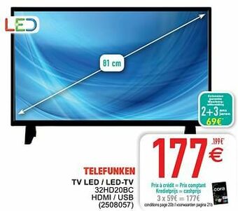 Cora Telefunken tv led - led-tv 32hd20bc aanbieding
