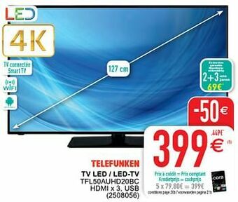 Cora Telefunken tv led - led-tv tfl50auhd20bc aanbieding