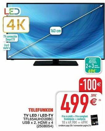 Cora Telefunken tv led - led-tv tfl65auhd20bc aanbieding