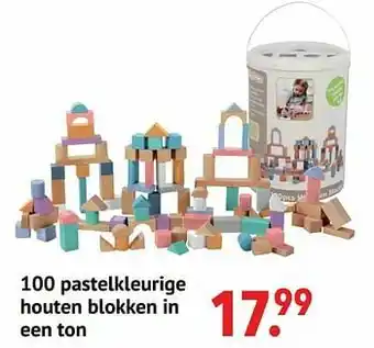 Freetime 100 pastelkleurige houten blokken in een ton aanbieding