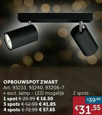 Zelfbouwmarkt Opbouwspot zwart 2 spot aanbieding