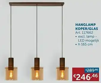 Zelfbouwmarkt Hanglamp koper-glas aanbieding