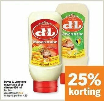 Albert Heijn Devos + lemmens mayonaise ei of citroen aanbieding