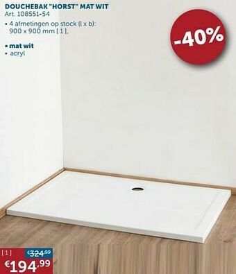 Zelfbouwmarkt Douchebak horst mat wit aanbieding