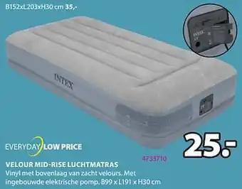 Jysk Velour mid-rise luchtmatras B99xL191xH30 cm aanbieding