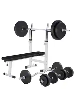 Decathlon Halterbank Wit met 100 kg halterset - Fitnessbank - Verstelbaar - Halterstang aanbieding