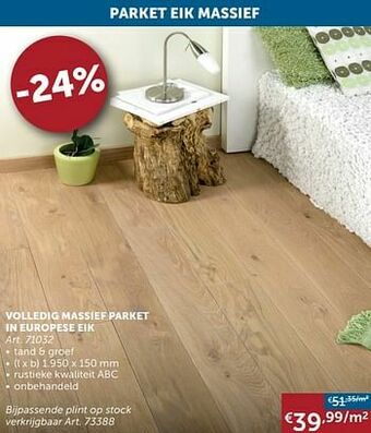 Zelfbouwmarkt Volledig massief parket in europese eik aanbieding