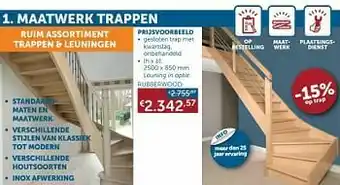 Zelfbouwmarkt Gesloten trap met kwartslag, onbehandeld rubberwood aanbieding
