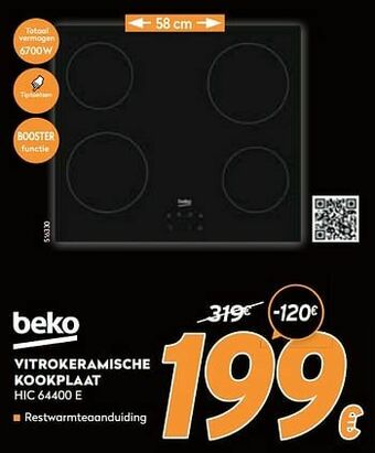 Krëfel Beko vitrokeramische kookplaat hic 64400 e aanbieding
