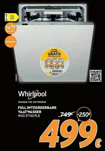 Krëfel Whirlpool full integreerbare vaatwasser wio 3t133 ple aanbieding