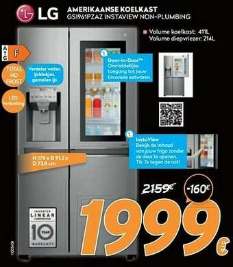 Lg amerikaanse koelkast gsi961pzaz instaview non-plumbing