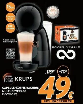 Krëfel Krups capsule-koffiemachine multi-beverage piccolo xs aanbieding