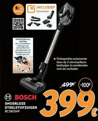 Krëfel Bosch snoerloze steelstofzuiger bcs812inf aanbieding