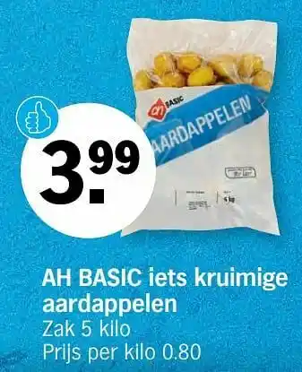 Albert Heijn Ah basic iets kruimige aardappelen aanbieding